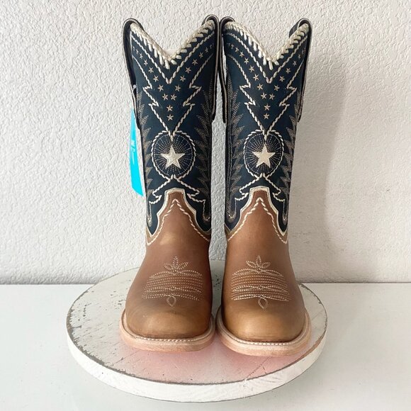 Lane RODEO HOUSTON Mens Cowboy Boots 9 Brown Leather Western Mid Calf Blunt Toe - Picture 5 of 11